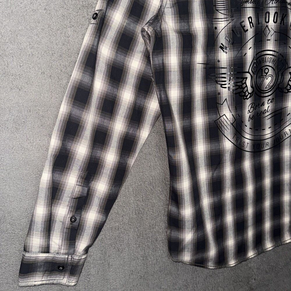 Buffalo David Bitton Shirt Medium Plaid Long Sleeve Back Graphic Button Up NWT - Picture 15 of 16